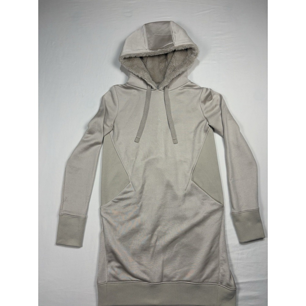 Athleta Faux Fur Lined Hooded Knit Sweatshirt Womens Size XS Beige
